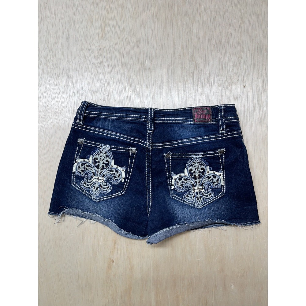 Love Indigo  KIDS  GIRLS CUTE STRETCH DENIM BLUE JEAN SHORTS SIZE 12 Approx 24x2
